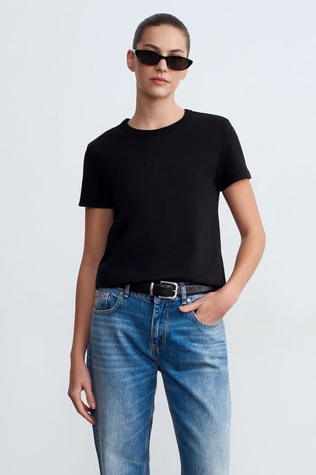 Damen Unifarbene Rundhalsausschnitt T-Shirt - Image 2
