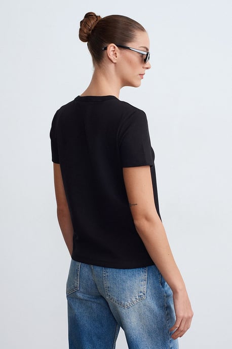 Damen Unifarbene Rundhalsausschnitt T-Shirt - Image 3