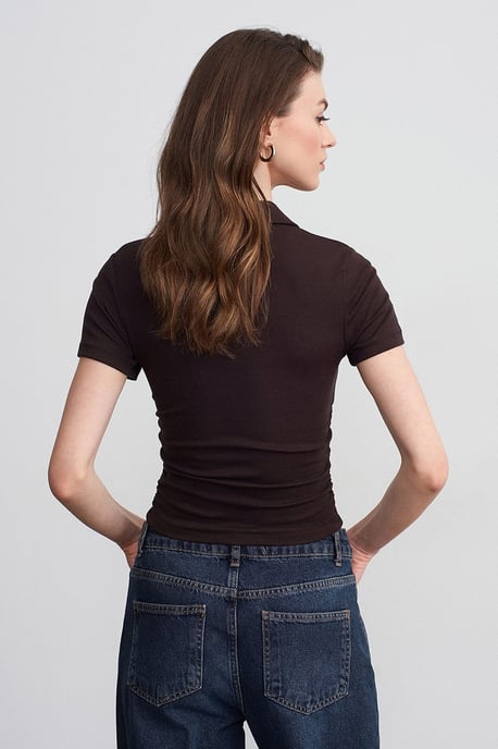 Damen Crop Slim Fit Polo T-Shirt - Image 3