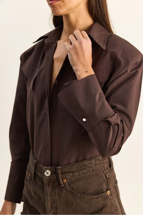 Lässige Langarm-Hemdbluse aus Popeline mit Tasche - Image 5