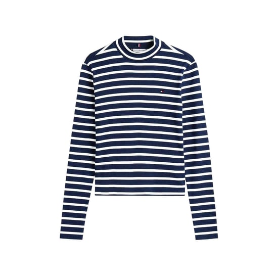 Tommy Hilfiger - T-Shirt für Damen, Schmal, Langärmlig (Dunkel-Marineblau/Weiß) - Image 1
