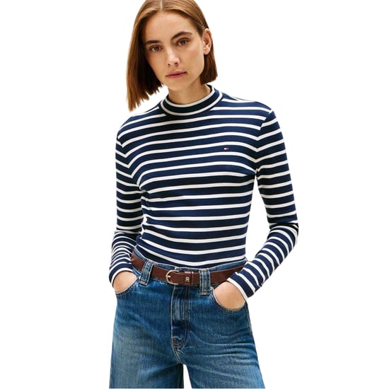 Tommy Hilfiger - T-Shirt für Damen, Schmal, Langärmlig (Dunkel-Marineblau/Weiß) - Image 3