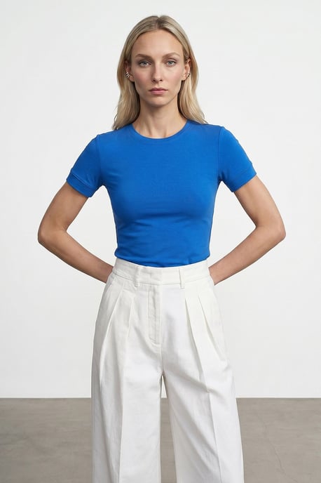 Damen Slim Fit Rundhalsausschnitt T-Shirt - Image 1
