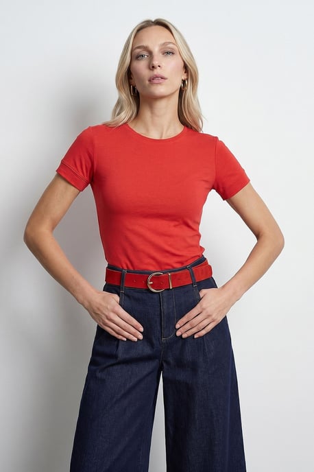 Damen Slim Fit Rundhalsausschnitt T-Shirt - Image 1
