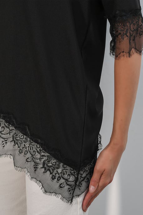 Big Dart Oversized Spitzenstrickbluse - Schwarz - Image 5