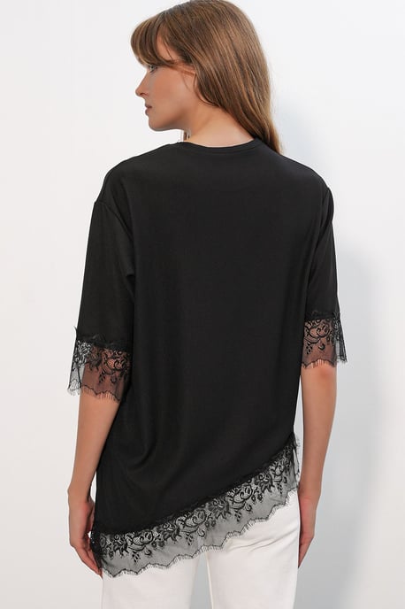 Big Dart Oversized Spitzenstrickbluse - Schwarz - Image 6