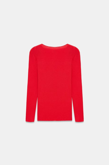 Schmale Passform Boot-Ausschnitt Langarm Strickbluse - Image 6