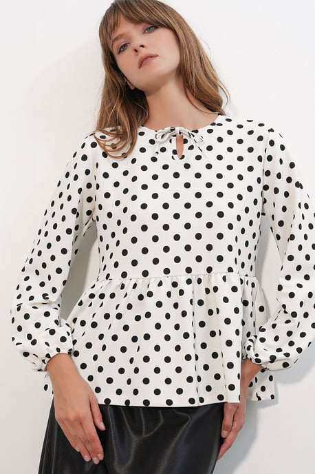 Punktemuster Crepe Bluse mit Schleifen-Detail - Image 3