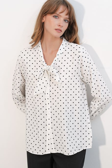 Punktmuster Popeline Bluse - Image 3