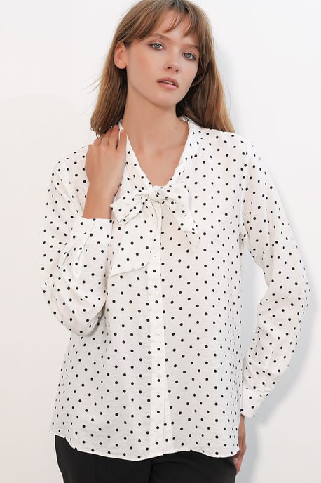 Punktmuster Popeline Bluse - Image 4