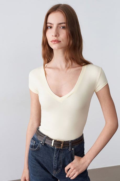 Slim Fit V-Ausschnitt Jerseybluse - Image 3