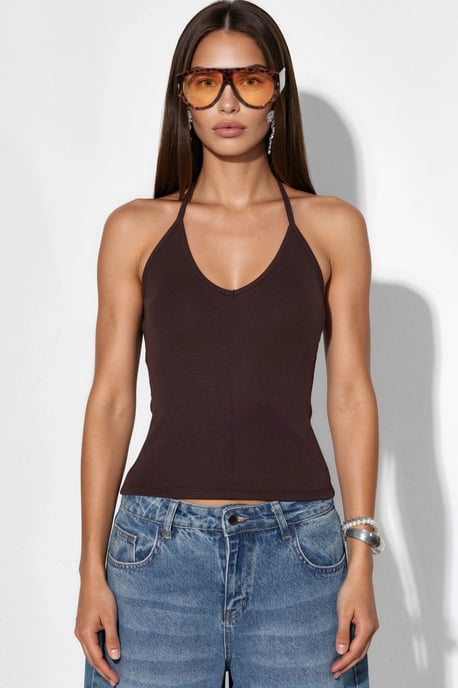 Schlanke Passform Halterneck Jersey Bluse - Image 5