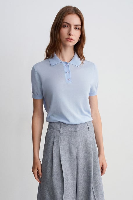 Damen-Polo-Kragen-Button-Bluse - Image 3
