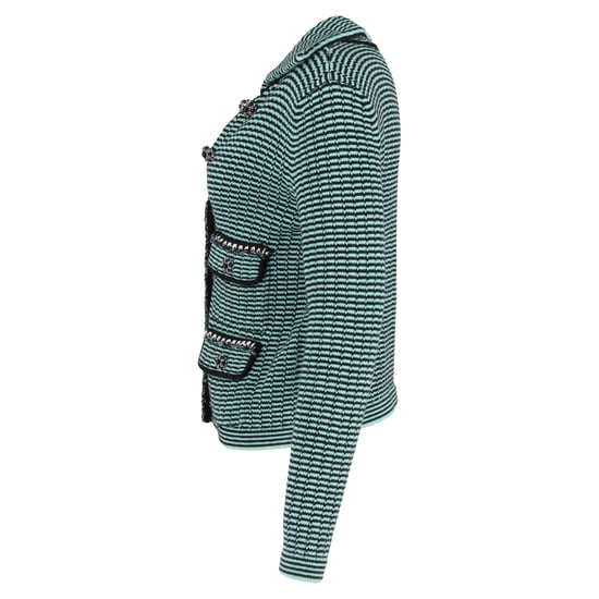 Selbstporträt-Streifen-Cardigan mit Taschendetails und Kragen aus grüner Wolle - Image 2