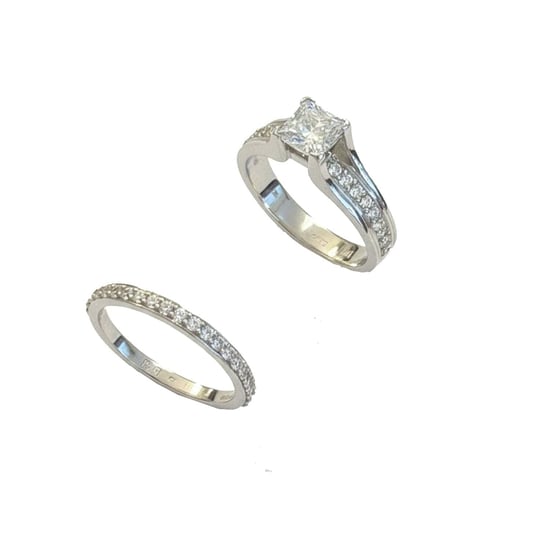 Damenring- und Trauring-Set aus 925 Sterling Silber mit Princess-Cut Zirkonia BIAN023 - Image 1