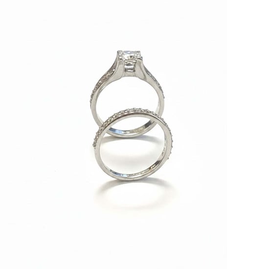 Damenring- und Trauring-Set aus 925 Sterling Silber mit Princess-Cut Zirkonia BIAN023 - Image 2