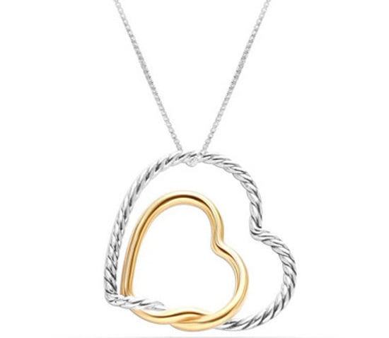 Damen-Doppelte-Herz-Halskette Silber und Gold Verflochtene Liebe BICLL033 - Image 1