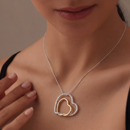 Damen-Doppelte-Herz-Halskette Silber und Gold Verflochtene Liebe BICLL033 - Image 3