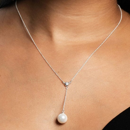 Damen-Lariat-Halskette mit Perle und Zirkonia in 925 Sterling Silber BICLL019 - Image 3