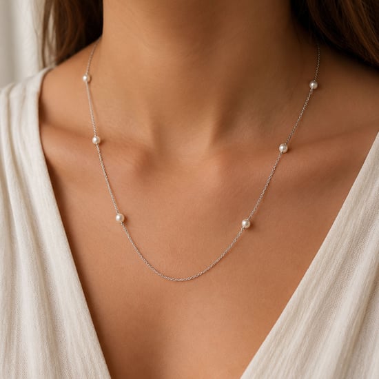 Damen-Halskette aus Sterling Silber 925 mit Perlen BICLL031 - Image 3