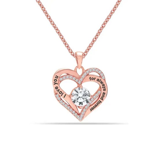 Damen Doppelherz Halskette aus Roségold mit Zirkonia „Ich liebe dich“ Sterlingsilber 925 BICLL034 - Image 1
