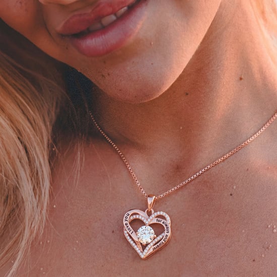 Damen Doppelherz Halskette aus Roségold mit Zirkonia „Ich liebe dich“ Sterlingsilber 925 BICLL034 - Image 2