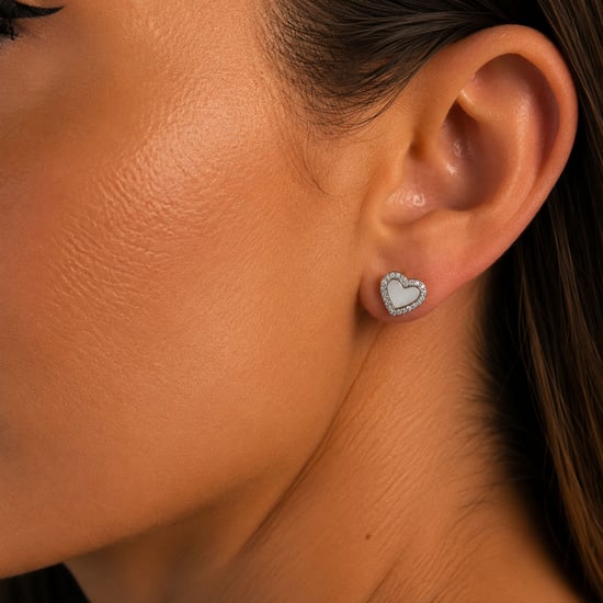 Damen Herz Ohrringe in Silber mit Perlmutter und Zirkonia BIPE084 - Image 2