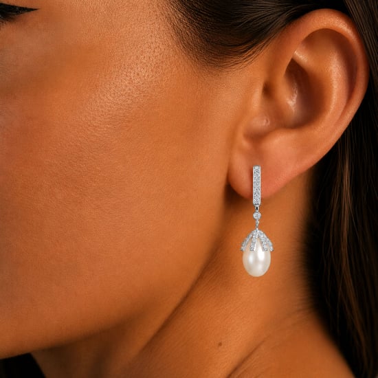 Damen Imperial Perlenohrringe aus 925 Sterling Silber und Zirkonia BIPE038 - Image 2