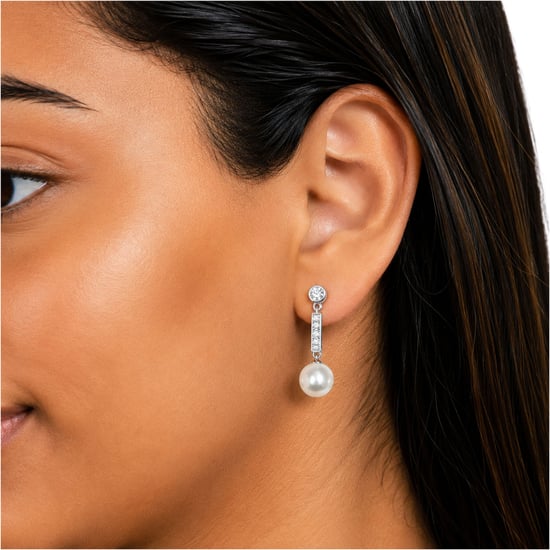Frauen Ohrringe mit asymmetrischer Perle und Silberstange BIPE061 - Image 2