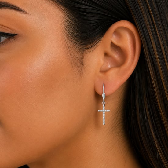 Damen Funkelnde Kreuzohrringe aus 925 Sterlingsilber mit Zirkonia BIPE054 - Image 2