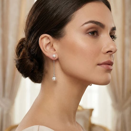 Damen Imperial Perlenohrringe aus Sterlingsilber mit Kette und Zirkonia 925 BIPE035 - Image 2