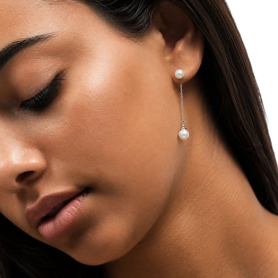 Damen Imperial Perlenohrringe aus Sterlingsilber mit Kette und Zirkonia 925 BIPE035 - Image 3