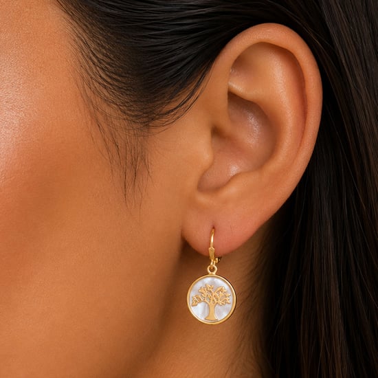 Damen Baum des Lebens Ohrringe aus 925 Sterling Silber mit Goldbeschichtung BIPE074 - Image 2