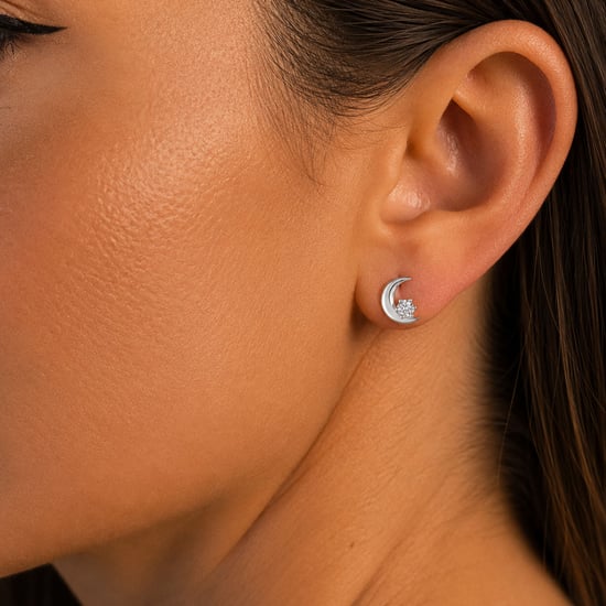 Damen Ohrringe mit floralem Mondmotiv aus 925er Sterling Silber mit Zirkonia BIPE081 - Image 2
