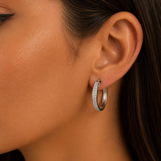 Damen Creolen, geometrischer Glanz, 925 Sterling Silber mit Zirkonia BIPE086 - Image 2