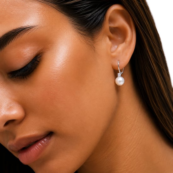 Frauen Ohrringe aus weißen Perlen in 925 Sterling Silber mit katalanischem Verschluss BIPE048 - Image 2