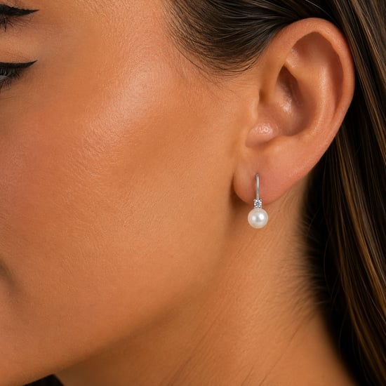 Frauen Ohrringe aus weißen Perlen in 925 Sterling Silber mit katalanischem Verschluss BIPE048 - Image 3