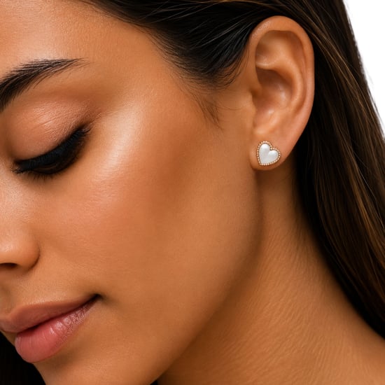 Damen Herz Ohrringe aus Roségold mit Perlmutt 925 Sterling Silber BIPE047 - Image 2