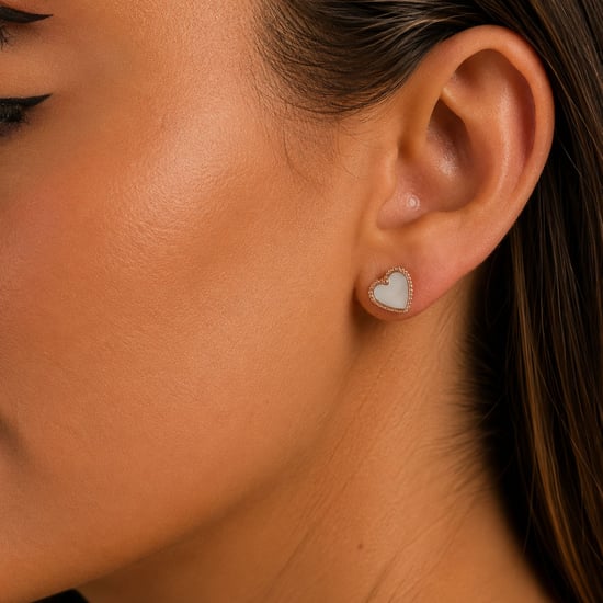 Damen Herz Ohrringe aus Roségold mit Perlmutt 925 Sterling Silber BIPE047 - Image 3