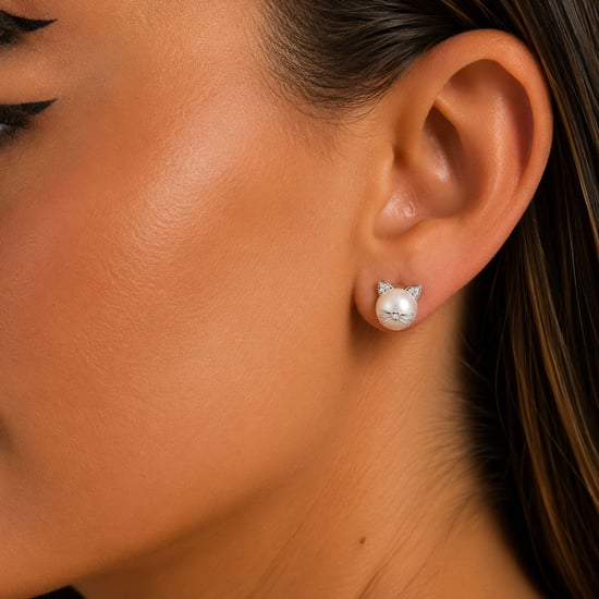 Damen Katzen-Perlenohrringe aus 925 Sterling Silber mit natürlichen Perlen BIPE046 - Image 3