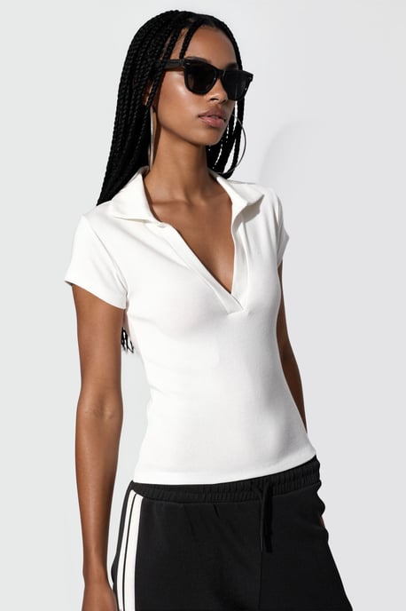 Rippenslim-Fit Polo-Bluse - Image 1
