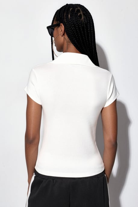 Rippenslim-Fit Polo-Bluse - Image 3