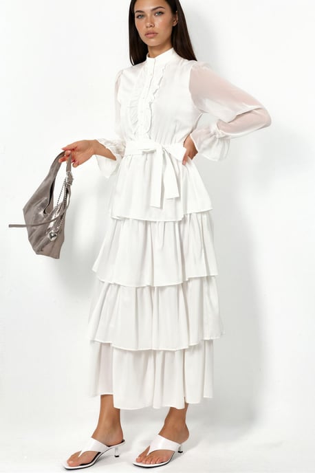 A-Linien Maxi-Kleid mit Rundhalsausschnitt und Knöpfen - Image 3