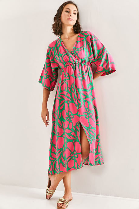 Floral V-Ausschnitt Maxikleid mit Schleife - Image 1