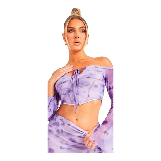 Missy Empire - Kurzes Top für Damen, Schulterfrei, Netzmaterial (Violett) - Image 2