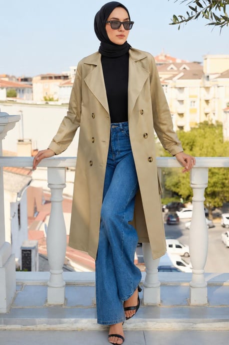 Doppelt gelegter langer Trenchcoat - Image 3