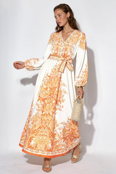 Paisley A-Linie Maxi-Kleid mit Bindegürtel - Image 1