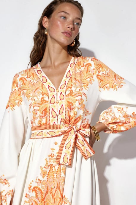 Paisley A-Linie Maxi-Kleid mit Bindegürtel - Image 4