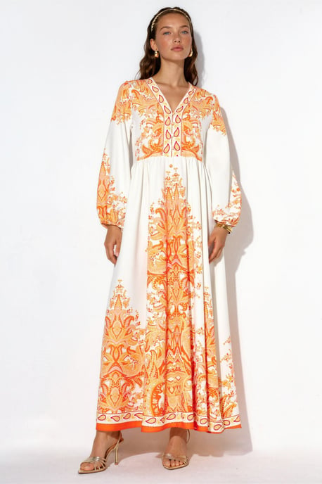 Paisley A-Linie Maxi-Kleid mit Bindegürtel - Image 5