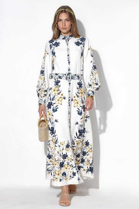 Blumiges Maxikleid mit Gürtel - Image 1